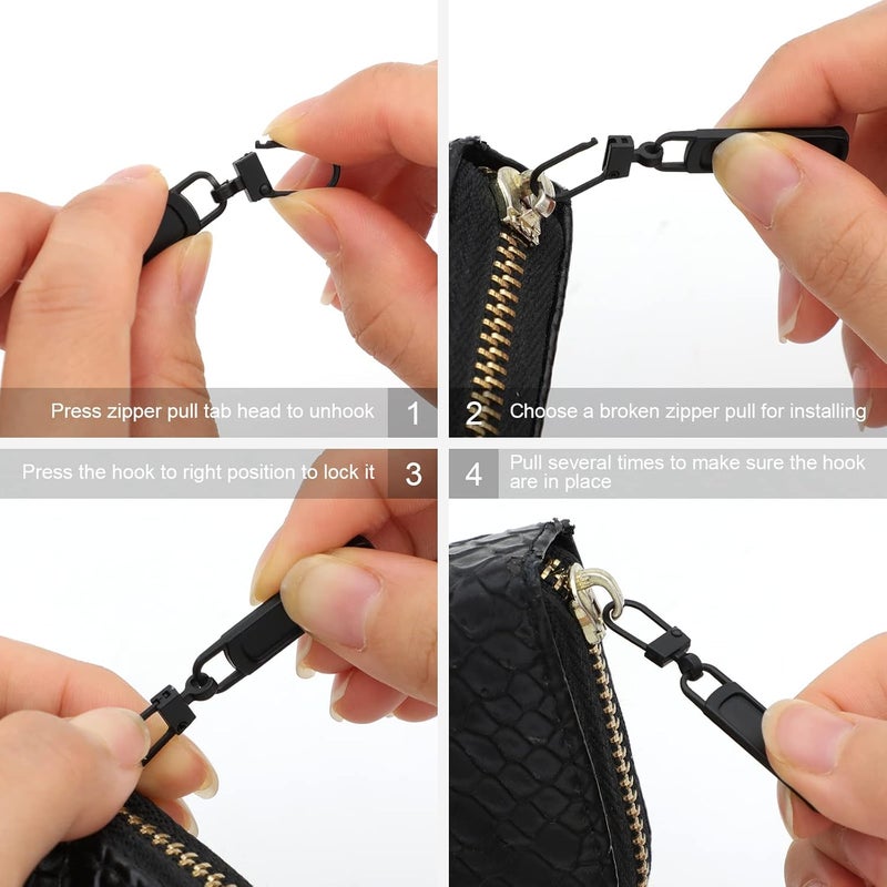 FENGWANGLI Zipper Pull Replacement for Small Holes, 10 Pieces Detachable Tiny Zipper Replacement Slider for Luggage Jackets Backpacks Boots Purse Coat Pants(Silver, Black, Gold, Gun Black) - Image 4